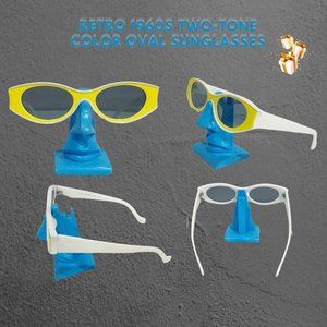New Retro 1960s Two-Tone Color Oval Sunglasses white and yellow